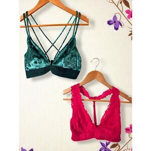 PINK Victoria's Secret Strappy Bralette Lace Velvet Red Green Small
